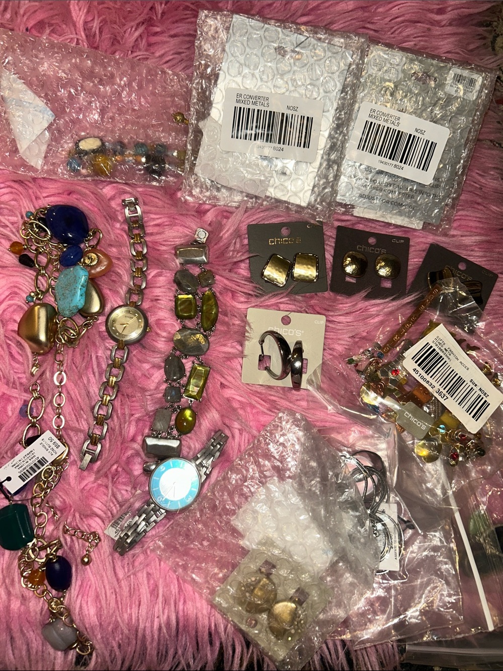 Chico's Mixed Stone Bracelet and Watch Lot - Turquoise, Olive, Gold